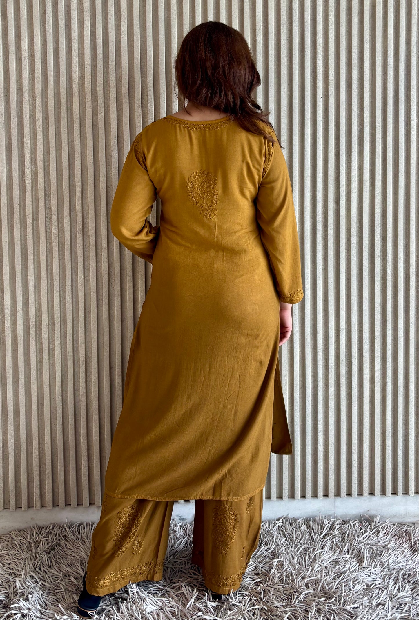 Shiza Chikankari Gold Rayon Co-ord Set