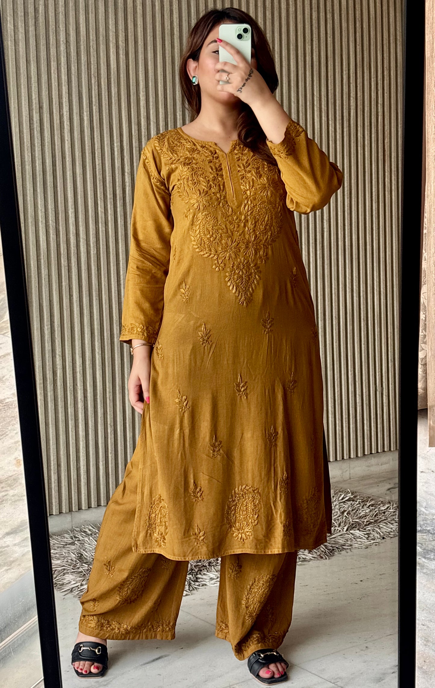 Shiza Chikankari Gold Rayon Co-ord Set