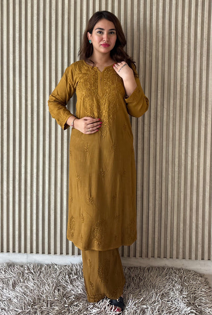 Shiza Chikankari Gold Rayon Co-ord Set
