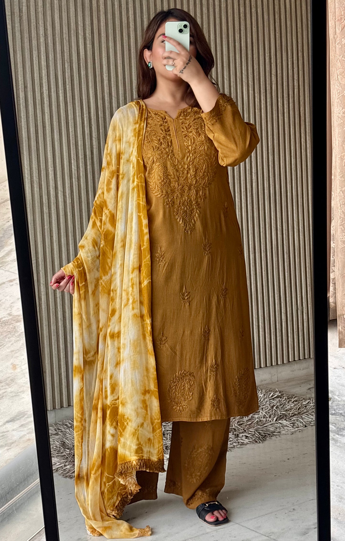 Shiza Chikankari Gold Rayon Co-ord Set