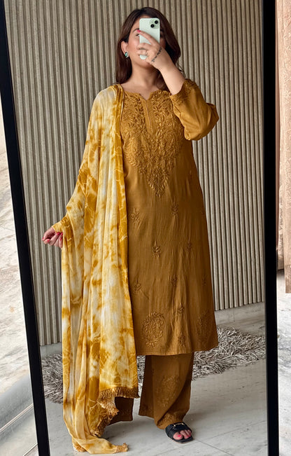Shiza Chikankari Gold Rayon Co-ord Set