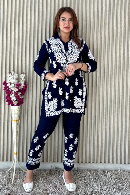 Rasha Chikankari Premium Modal Short Kurti & Pant Co Ord Set