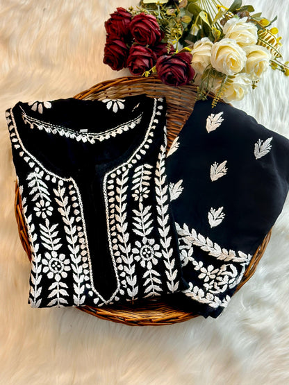 Zoya Chikankari Handwork Kurta & Plazzo Set on Soft Modal Fabric
