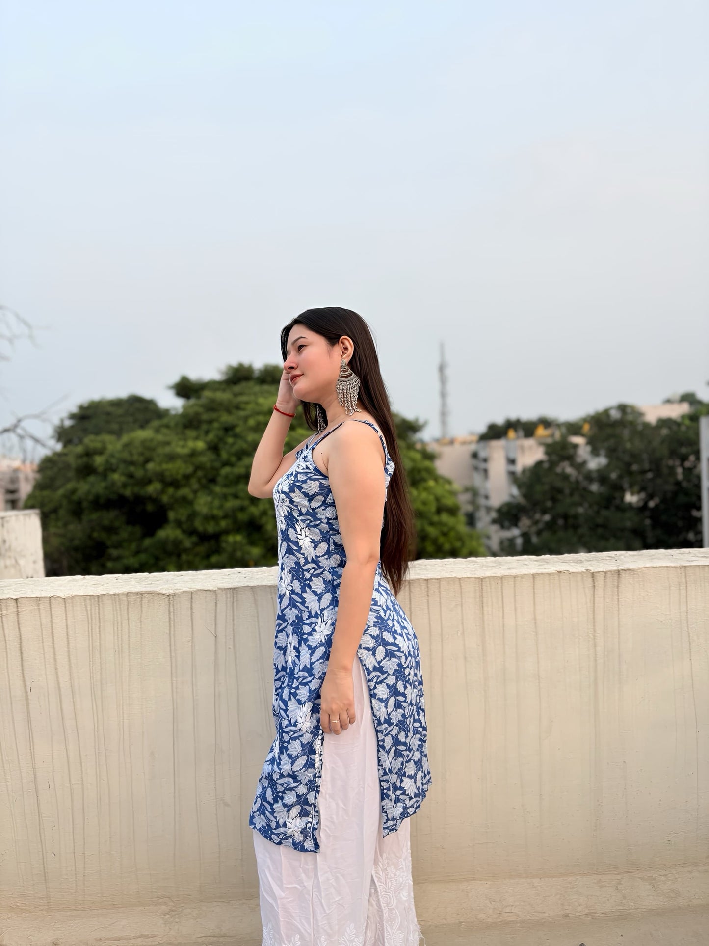 Zainab Chikankari Mulmul Strappy Long Kurti