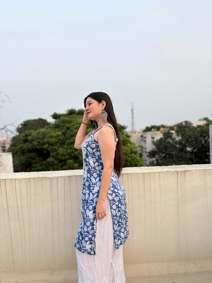 Zainab Chikankari Mulmul Strappy Long Kurti