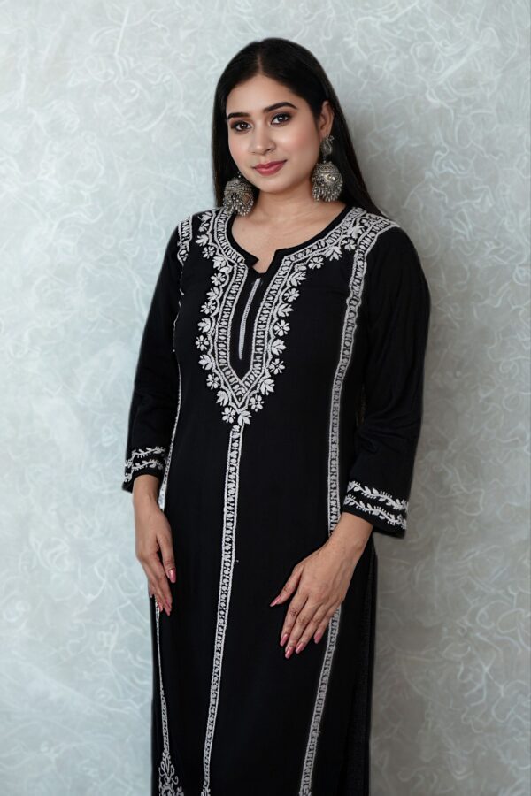 Black Rayon Chikankari Kurti - Image 5