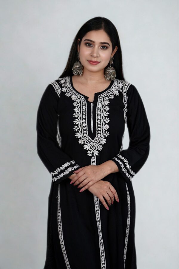 Black Rayon Chikankari Kurti - Image 4