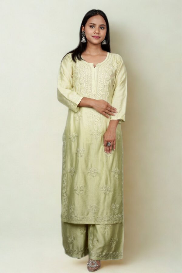 Chanderi Cotton Chikankari Kurti Set - Image 4