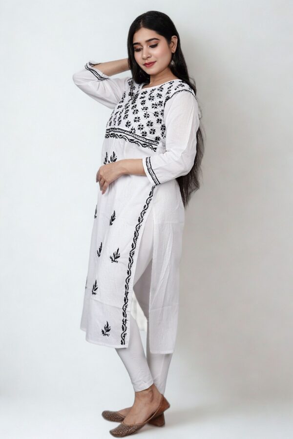 White Cotton Chikankari Kurti - Image 4