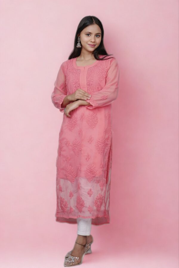 Rosy Bloom Georgette Kurti - Image 4