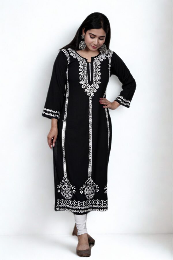 Black Rayon Chikankari Kurti - Image 2