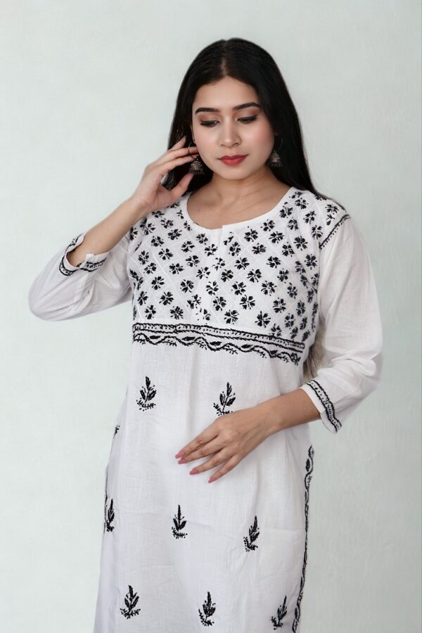 White Cotton Chikankari Kurti - Image 2