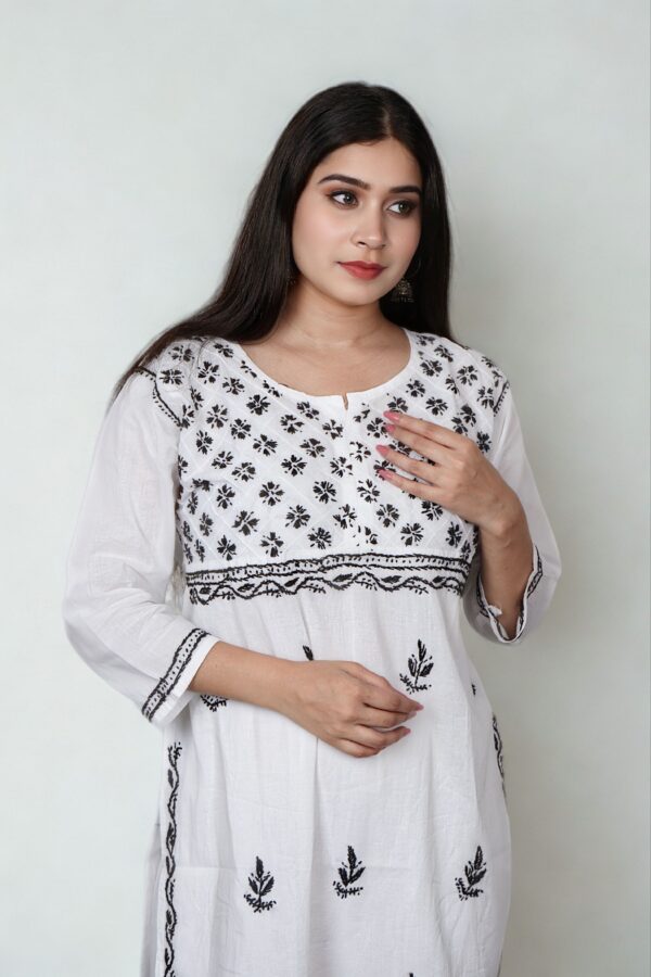 White Cotton Chikankari Kurti - Image 3