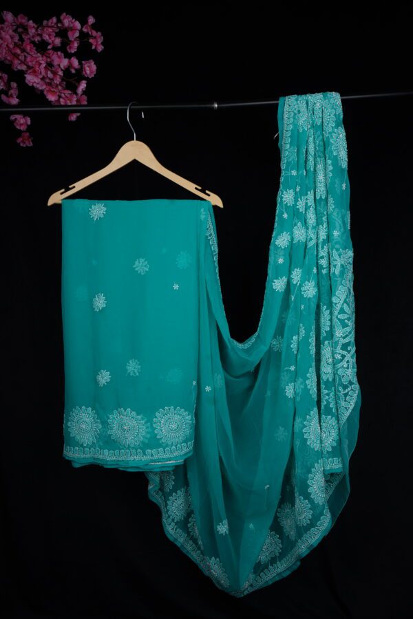 Blue chikankari saree palla work - Image 3