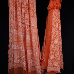 All-Over Orange Chikankari Saree