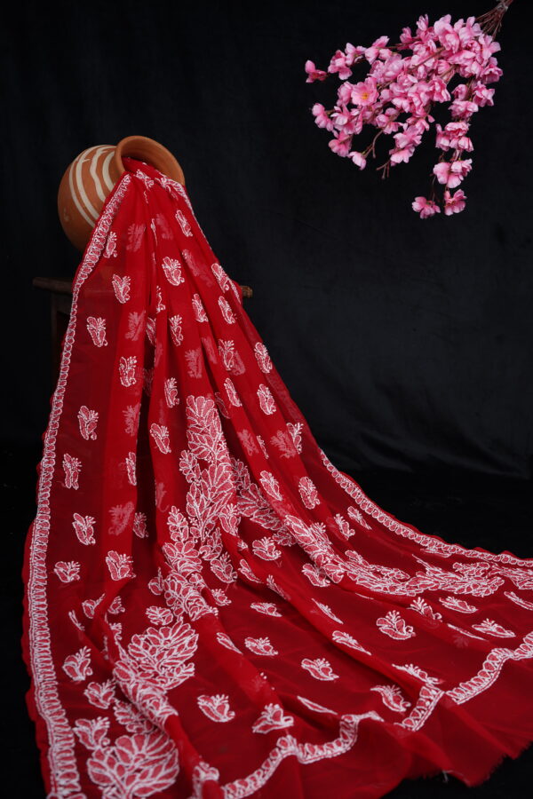 Red Chikankari Saree