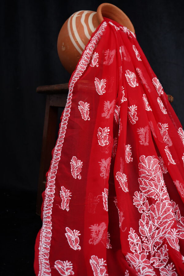 Chikankari Red Saree