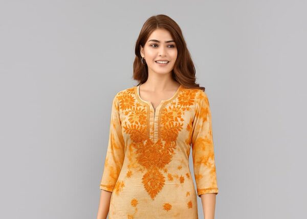 Orange Embroidery Kurti