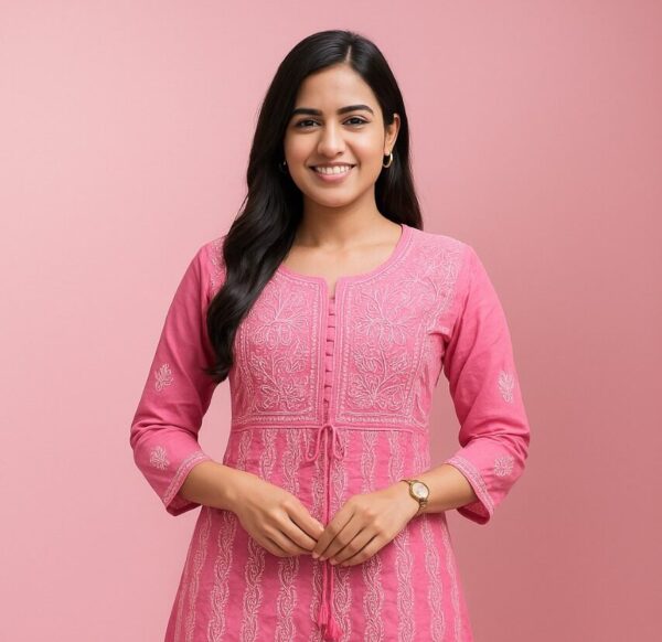 Pink Chikankari Frock