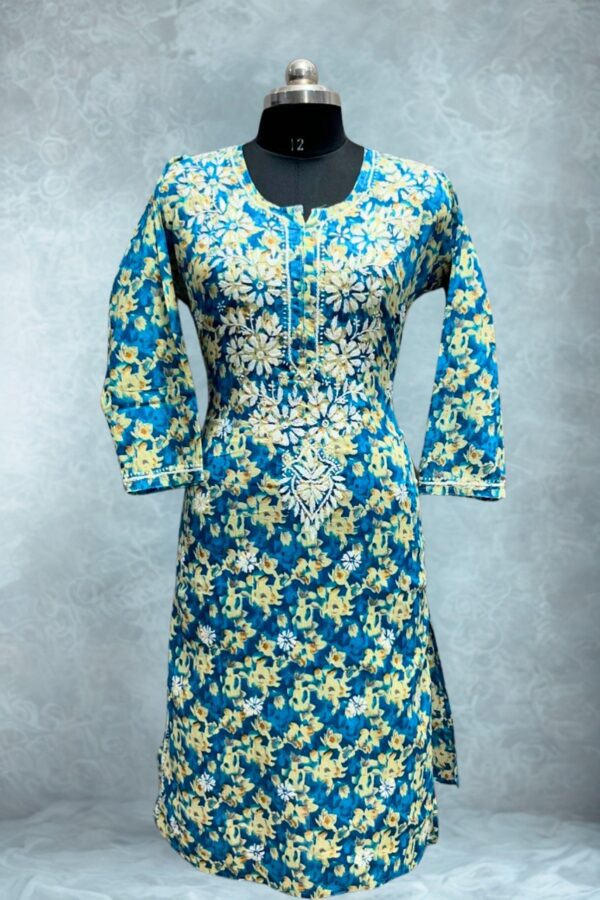 Front of floral Chikankari Kurti